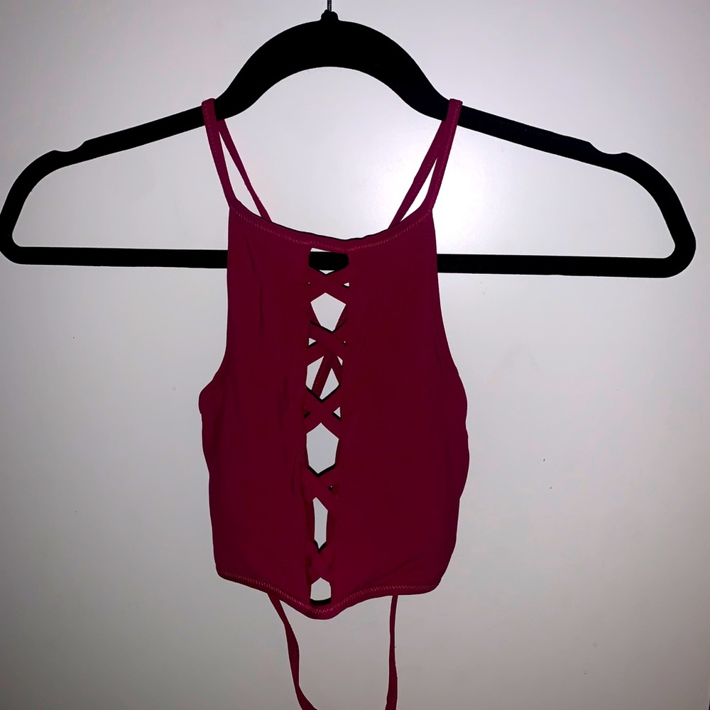 Women’s Maroon colored swim suit top, Pre-owned